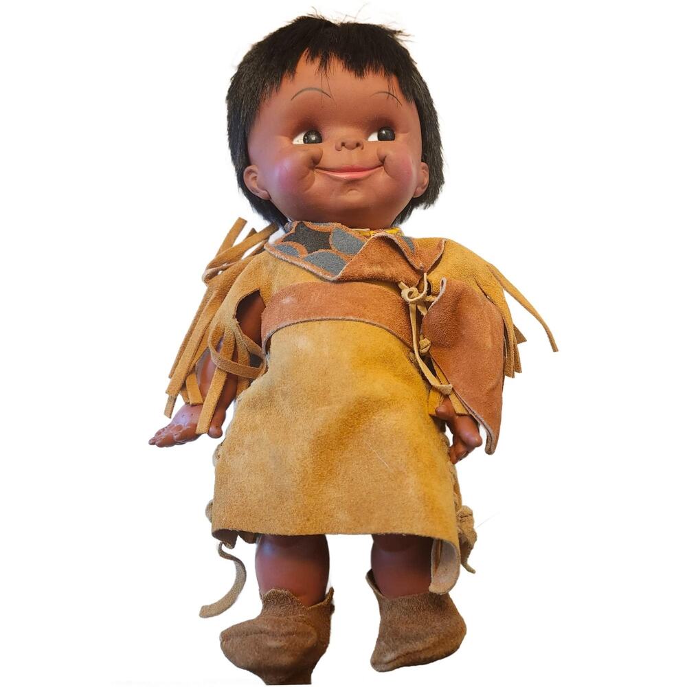 Vintage Native American Indian Doll, 12" Tall, 1960s, Regal Toy Company Canada